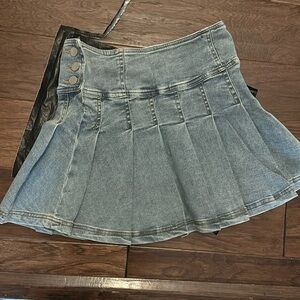 Pleated Denim Mini Skirt